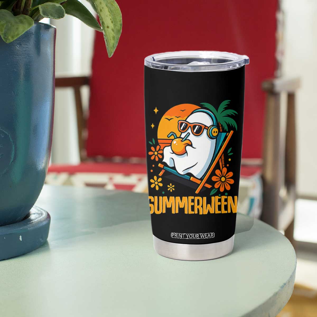Tropical Summerween Boo Sheet Tumbler Cup Funny Ghost Halloween Summer Beach Vibes TS02 Print Your Wear