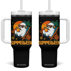 Tropical Summerween Boo Sheet Tumbler With Handle Funny Ghost Halloween Summer Beach Vibes TS02 One Size: 40 oz Black Print Your Wear