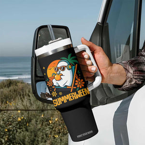 Tropical Summerween Boo Sheet Tumbler With Handle Funny Ghost Halloween Summer Beach Vibes TS02 Print Your Wear