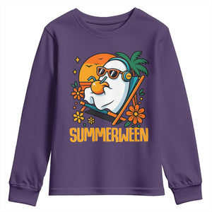 Tropical Summerween Boo Sheet Youth Sweatshirt Funny Ghost Halloween Summer Beach Vibes TS02 Purple Print Your Wear