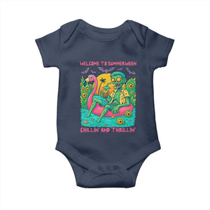 Summerween Zombie Pool Party Baby Onesie Chillin and Thrillin Flamingo Float Summer Halloween TS02 Navy Print Your Wear