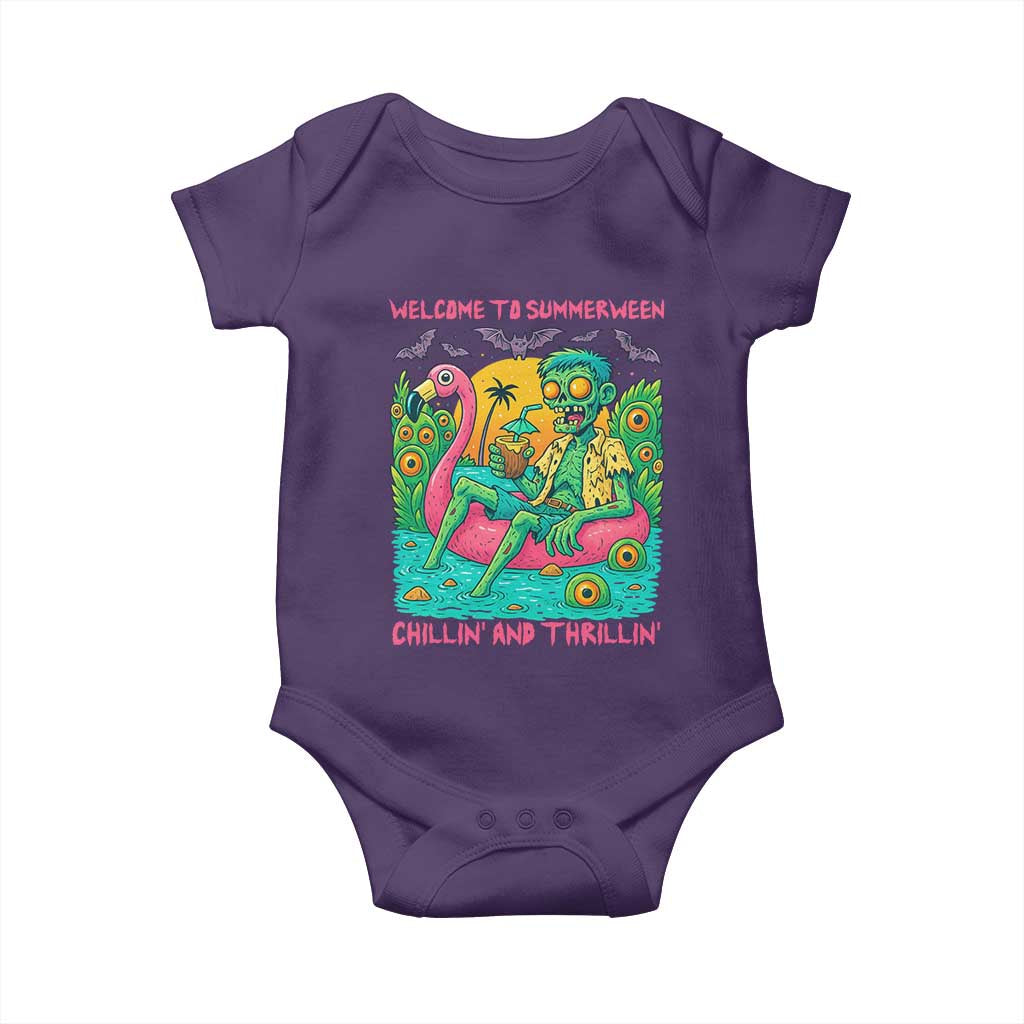 Summerween Zombie Pool Party Baby Onesie Chillin and Thrillin Flamingo Float Summer Halloween TS02 Purple Print Your Wear