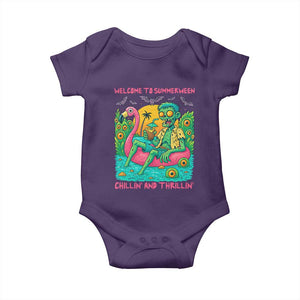 Summerween Zombie Pool Party Baby Onesie Chillin and Thrillin Flamingo Float Summer Halloween TS02 Purple Print Your Wear