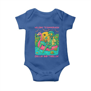 Summerween Zombie Pool Party Baby Onesie Chillin and Thrillin Flamingo Float Summer Halloween TS02 Royal Blue Print Your Wear