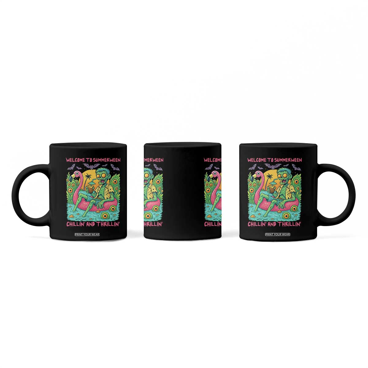 Summerween Zombie Pool Party Coffee Mug Chillin and Thrillin Flamingo Float Summer Halloween TS02 Print Your Wear