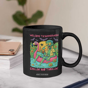 Summerween Zombie Pool Party Coffee Mug Chillin and Thrillin Flamingo Float Summer Halloween TS02 Print Your Wear