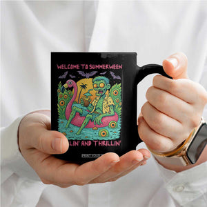 Summerween Zombie Pool Party Coffee Mug Chillin and Thrillin Flamingo Float Summer Halloween TS02 Print Your Wear