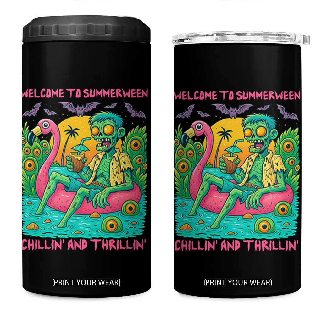 Summerween Zombie Pool Party 4 in 1 Can Cooler Tumbler Chillin and Thrillin Flamingo Float Summer Halloween TS02 One Size: 16 oz Black Print Your Wear