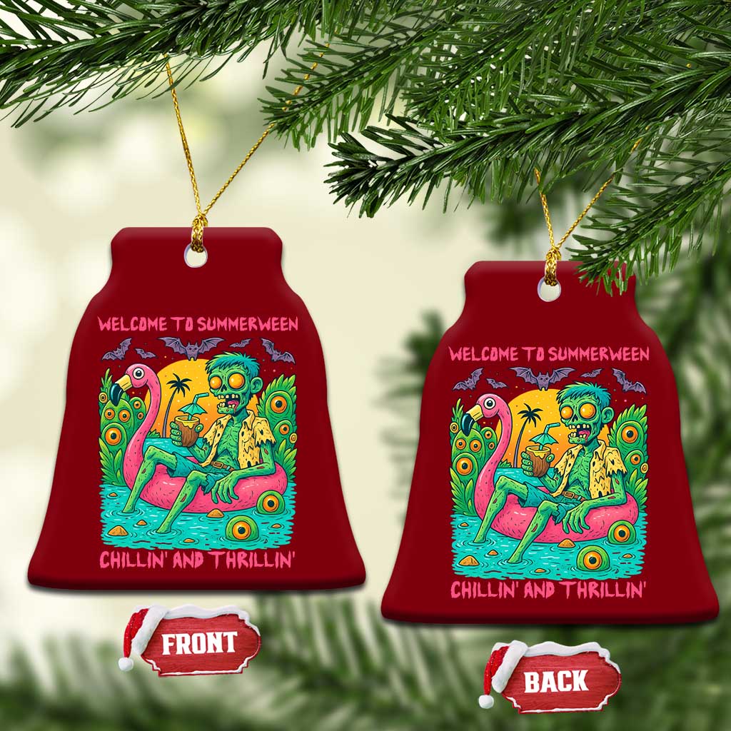 Summerween Zombie Pool Party Ceramic Ornament Chillin and Thrillin Flamingo Float Summer Halloween TS02 Print Your Wear