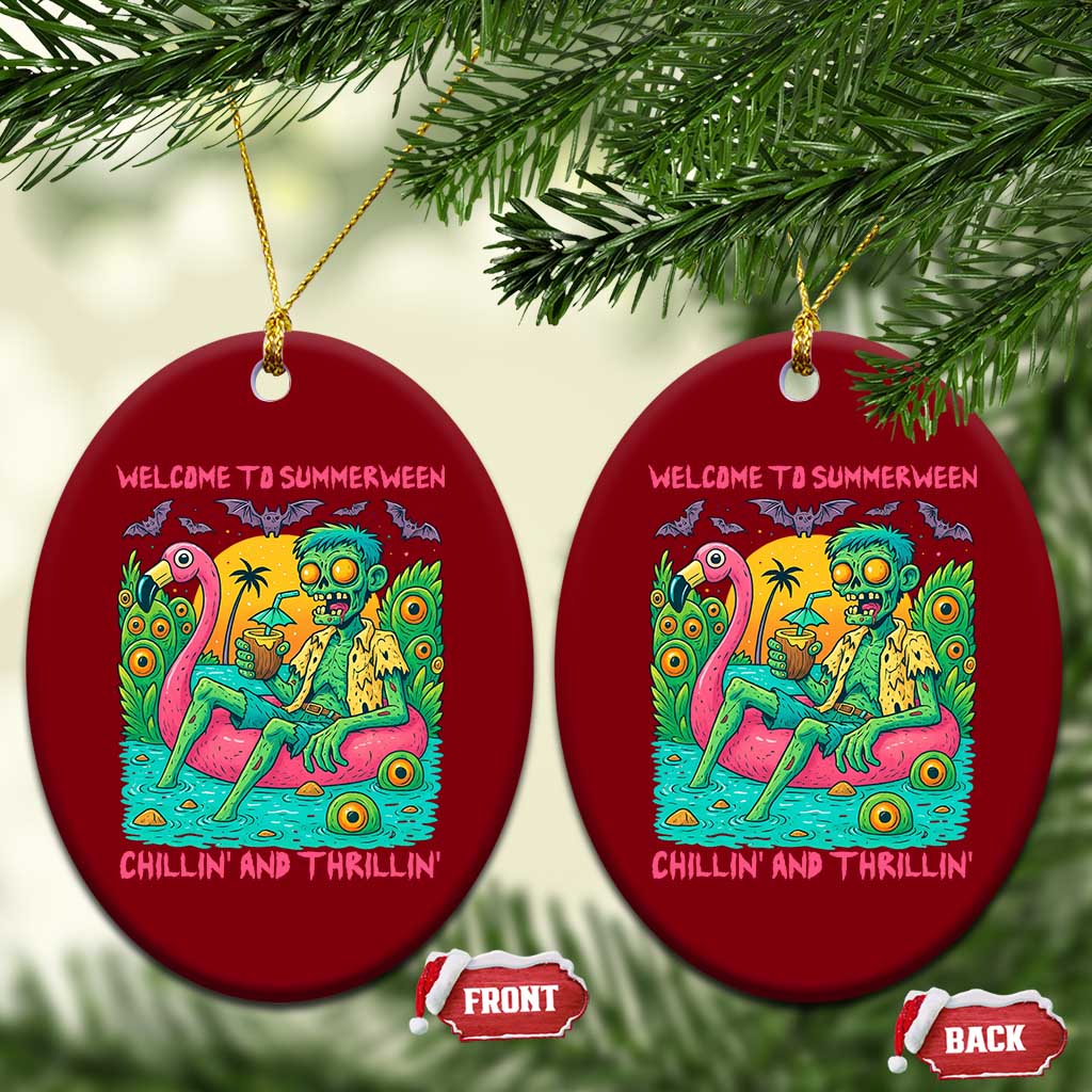 Summerween Zombie Pool Party Ceramic Ornament Chillin and Thrillin Flamingo Float Summer Halloween TS02 Print Your Wear