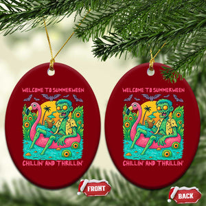 Summerween Zombie Pool Party Ceramic Ornament Chillin and Thrillin Flamingo Float Summer Halloween TS02 Print Your Wear