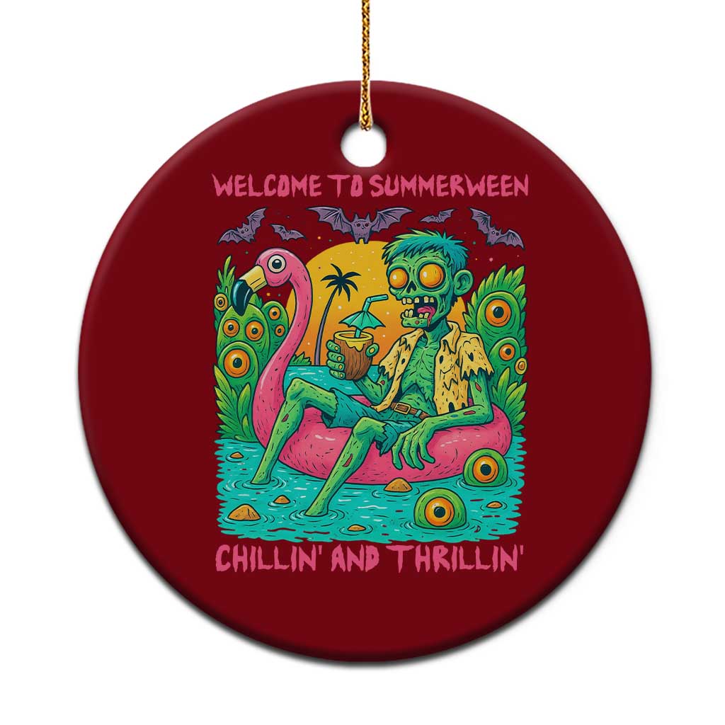 Summerween Zombie Pool Party Ceramic Ornament Chillin and Thrillin Flamingo Float Summer Halloween TS02 1pc Red Print Your Wear
