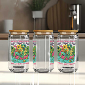 Summerween Zombie Pool Party Glass Can Chillin and Thrillin Flamingo Float Summer Halloween TS02 Print Your Wear