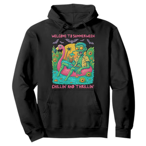 Summerween Zombie Pool Party Hoodie Chillin and Thrillin Flamingo Float Summer Halloween TS02 Black Print Your Wear