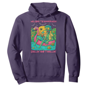 Summerween Zombie Pool Party Hoodie Chillin and Thrillin Flamingo Float Summer Halloween TS02 Purple Print Your Wear