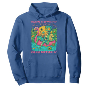 Summerween Zombie Pool Party Hoodie Chillin and Thrillin Flamingo Float Summer Halloween TS02 Royal Blue Print Your Wear
