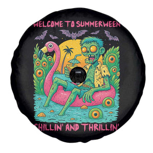 Summerween Zombie Pool Party Spare Tire Cover Chillin and Thrillin Flamingo Float Summer Halloween TS02 Print Your Wear
