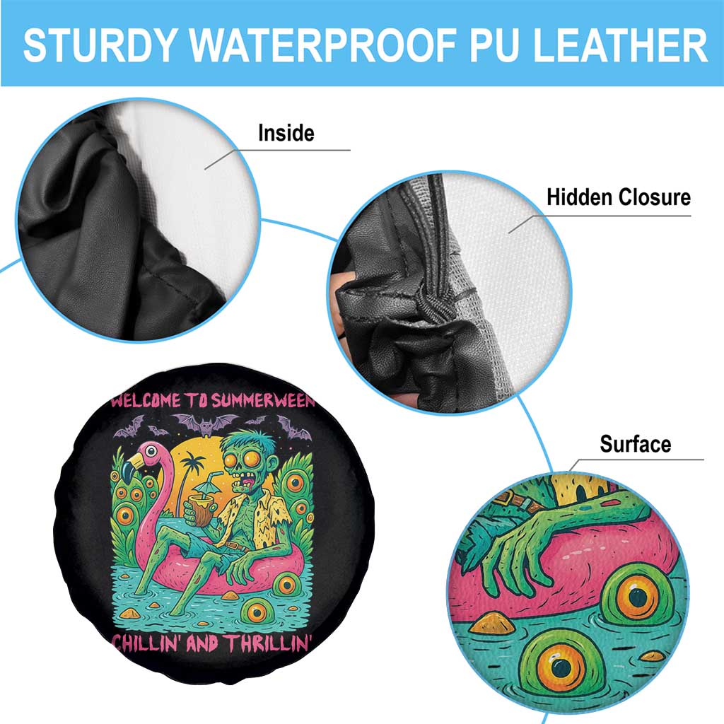 Summerween Zombie Pool Party Spare Tire Cover Chillin and Thrillin Flamingo Float Summer Halloween TS02 Print Your Wear