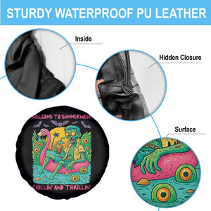 Summerween Zombie Pool Party Spare Tire Cover Chillin and Thrillin Flamingo Float Summer Halloween TS02 Print Your Wear