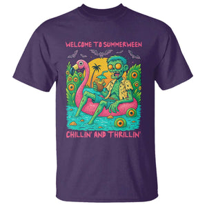 Summerween Zombie Pool Party T Shirt Chillin and Thrillin Flamingo Float Summer Halloween TS02 Purple Print Your Wear
