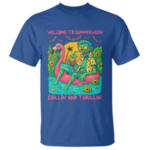 Summerween Zombie Pool Party T Shirt Chillin and Thrillin Flamingo Float Summer Halloween TS02 Royal Blue Print Your Wear