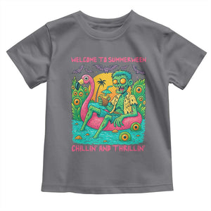 Summerween Zombie Pool Party Toddler T Shirt Chillin and Thrillin Flamingo Float Summer Halloween