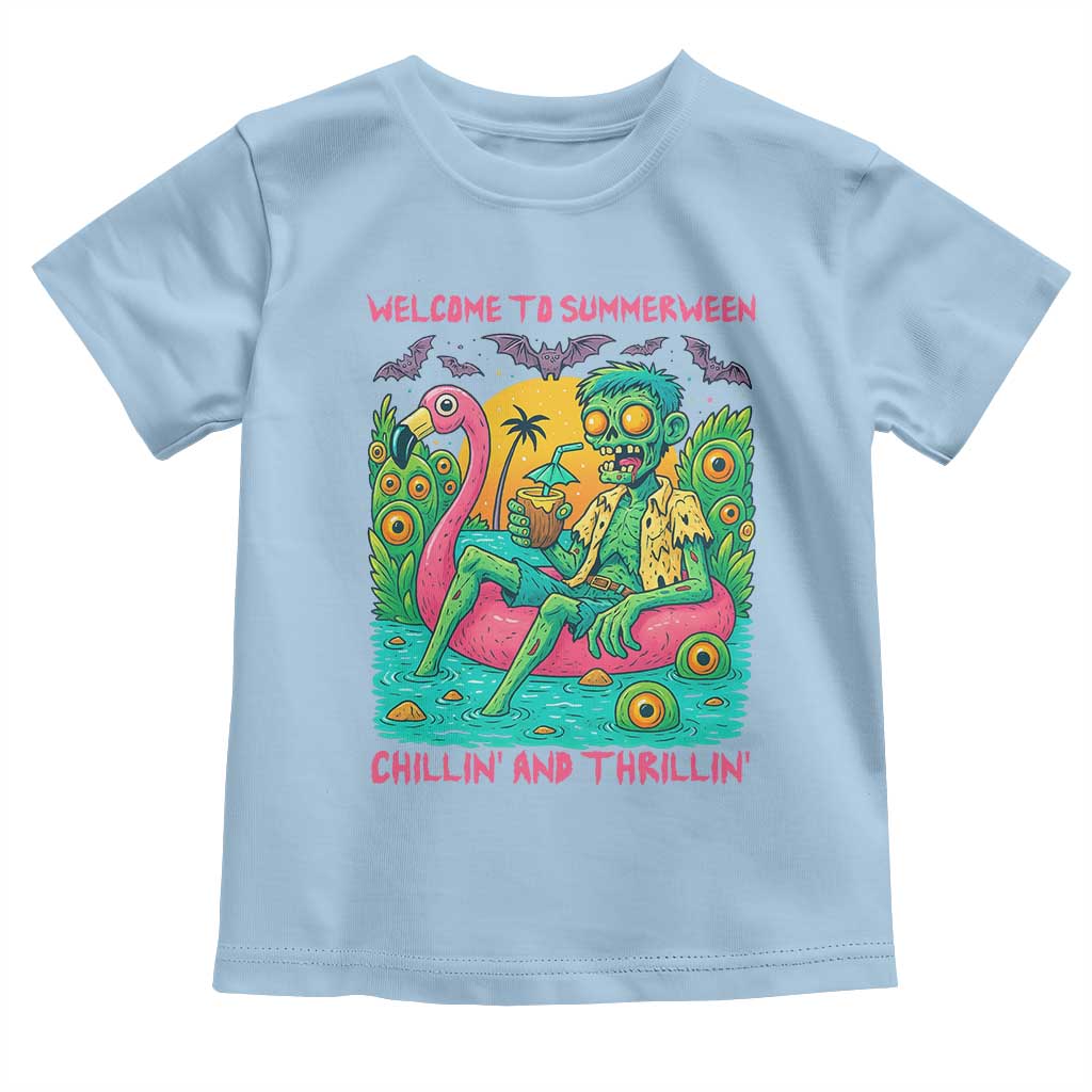 Summerween Zombie Pool Party Toddler T Shirt Chillin and Thrillin Flamingo Float Summer Halloween
