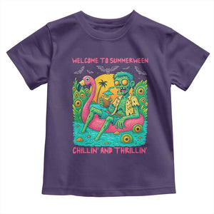 Summerween Zombie Pool Party Toddler T Shirt Chillin and Thrillin Flamingo Float Summer Halloween