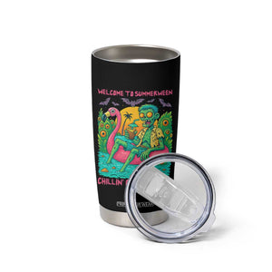 Summerween Zombie Pool Party Tumbler Cup Chillin and Thrillin Flamingo Float Summer Halloween TS02 Print Your Wear