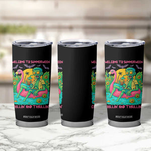 Summerween Zombie Pool Party Tumbler Cup Chillin and Thrillin Flamingo Float Summer Halloween TS02 Print Your Wear