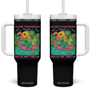 Summerween Zombie Pool Party Tumbler With Handle Chillin and Thrillin Flamingo Float Summer Halloween TS02 One Size: 40 oz Black Print Your Wear