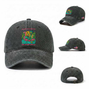 Summerween Zombie Pool Party Washed Cotton Baseball Cap Chillin and Thrillin Flamingo Float Summer Halloween TS02 Washed Cap Universal Fit Dark Green Print Your Wear