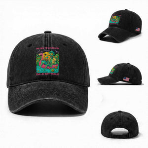 Summerween Zombie Pool Party Washed Cotton Baseball Cap Chillin and Thrillin Flamingo Float Summer Halloween TS02 Washed Cap Universal Fit Black Print Your Wear