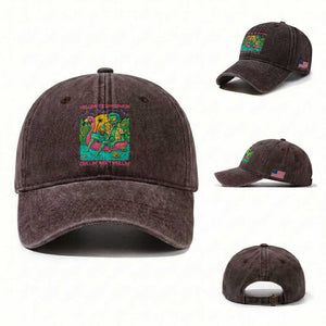 Summerween Zombie Pool Party Washed Cotton Baseball Cap Chillin and Thrillin Flamingo Float Summer Halloween TS02 Washed Cap Universal Fit Dark Brown Print Your Wear