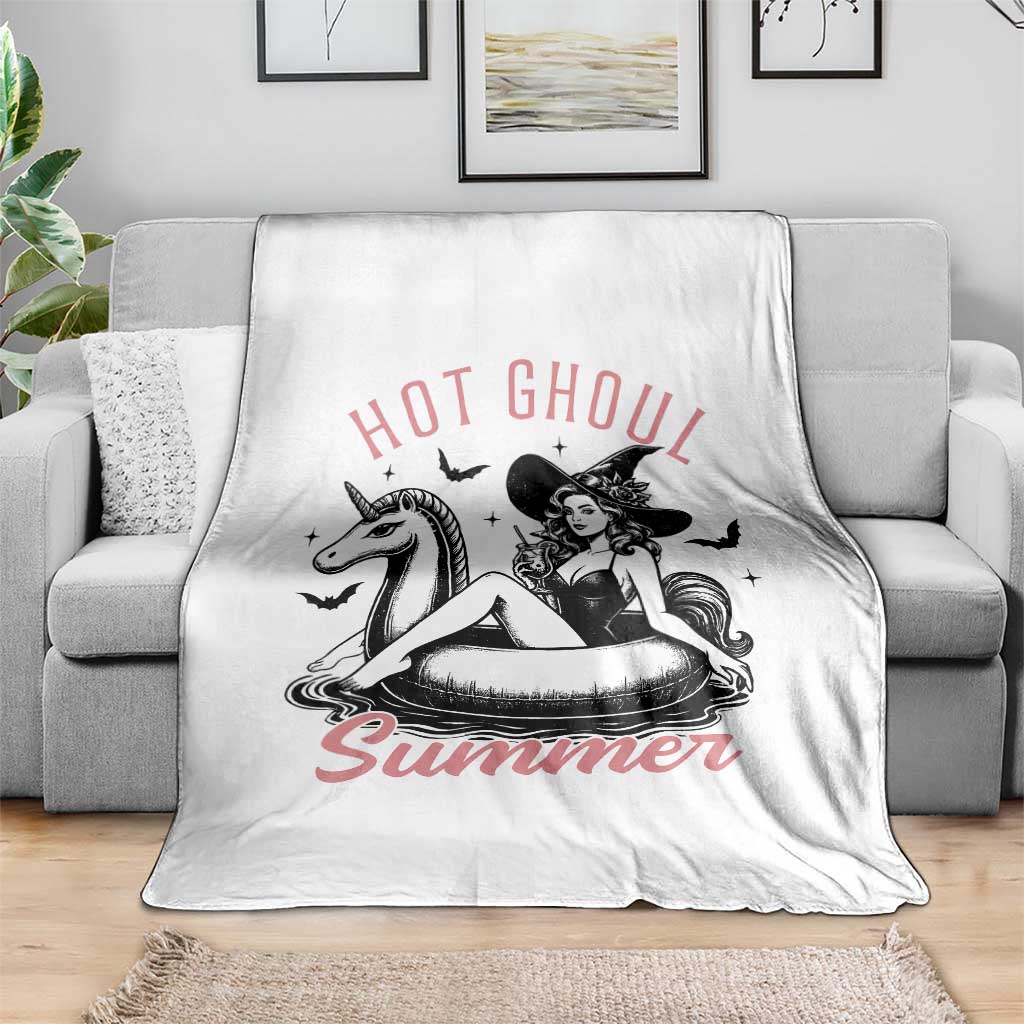 Hot Ghoul Summer Throw Blanket Retro Pin Up Witch Summerween Summer Beach Halloween Vibes TS02 Print Your Wear