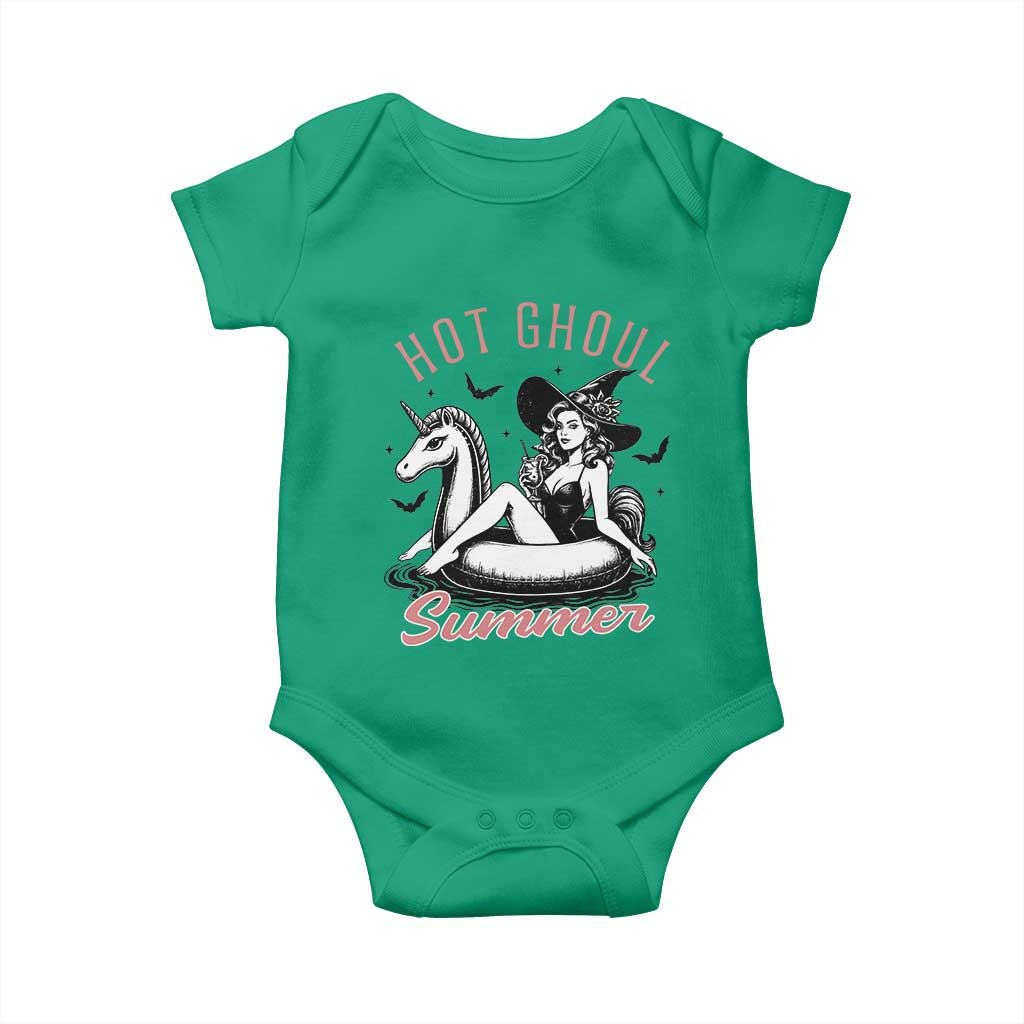 Hot Ghoul Summer Baby Onesie Retro Pin Up Witch Summerween Summer Beach Halloween Vibes TS02 Irish Green Print Your Wear