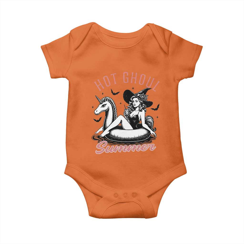 Hot Ghoul Summer Baby Onesie Retro Pin Up Witch Summerween Summer Beach Halloween Vibes TS02 Orange Print Your Wear