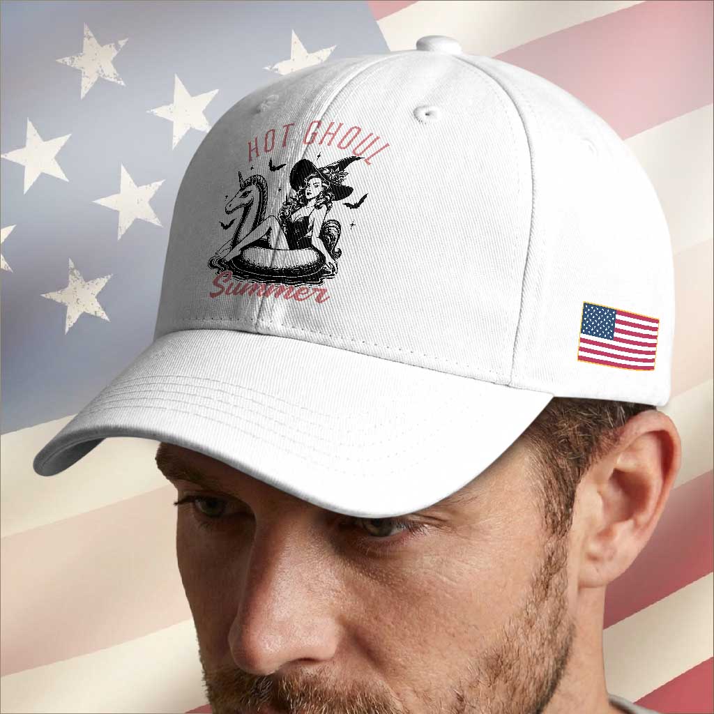 Hot Ghoul Summer Baseball Cap Retro Pin Up Witch Summerween Summer Beach Halloween Vibes TS02 Print Your Wear