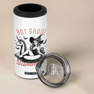 Hot Ghoul Summer 4 in 1 Can Cooler Tumbler Retro Pin Up Witch Summerween Summer Beach Halloween Vibes TS02 Print Your Wear