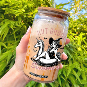 Hot Ghoul Summer Glass Can Retro Pin Up Witch Summerween Summer Beach Halloween Vibes TS02 White Print Your Wear