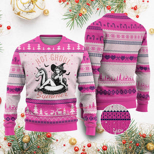 Hot Ghoul Summer Ugly Christmas Sweater Retro Pin Up Witch Summerween Summer Beach Halloween Vibes TS02 Hot Pink Print Your Wear