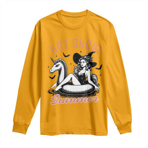Hot Ghoul Summer Long Sleeve Shirt Retro Pin Up Witch Summerween Summer Beach Halloween Vibes TS02 Gold Print Your Wear