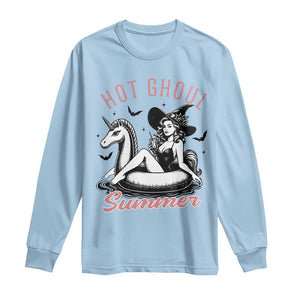Hot Ghoul Summer Long Sleeve Shirt Retro Pin Up Witch Summerween Summer Beach Halloween Vibes TS02 Light Blue Print Your Wear
