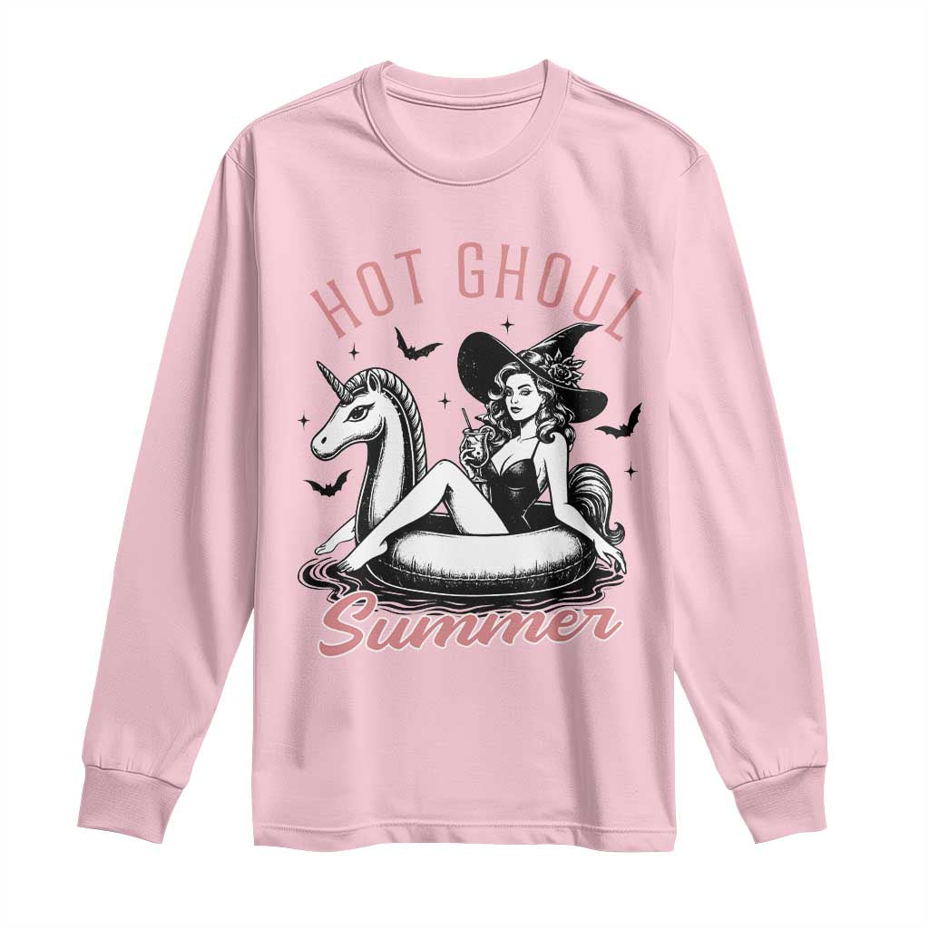 Hot Ghoul Summer Long Sleeve Shirt Retro Pin Up Witch Summerween Summer Beach Halloween Vibes TS02 Light Pink Print Your Wear