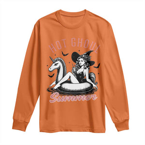 Hot Ghoul Summer Long Sleeve Shirt Retro Pin Up Witch Summerween Summer Beach Halloween Vibes TS02 Orange Print Your Wear