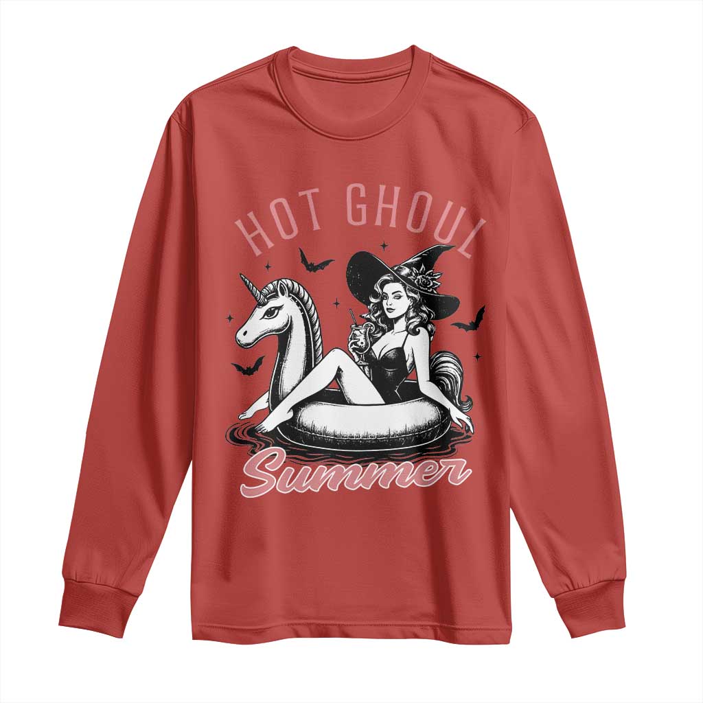 Hot Ghoul Summer Long Sleeve Shirt Retro Pin Up Witch Summerween Summer Beach Halloween Vibes TS02 Red Print Your Wear