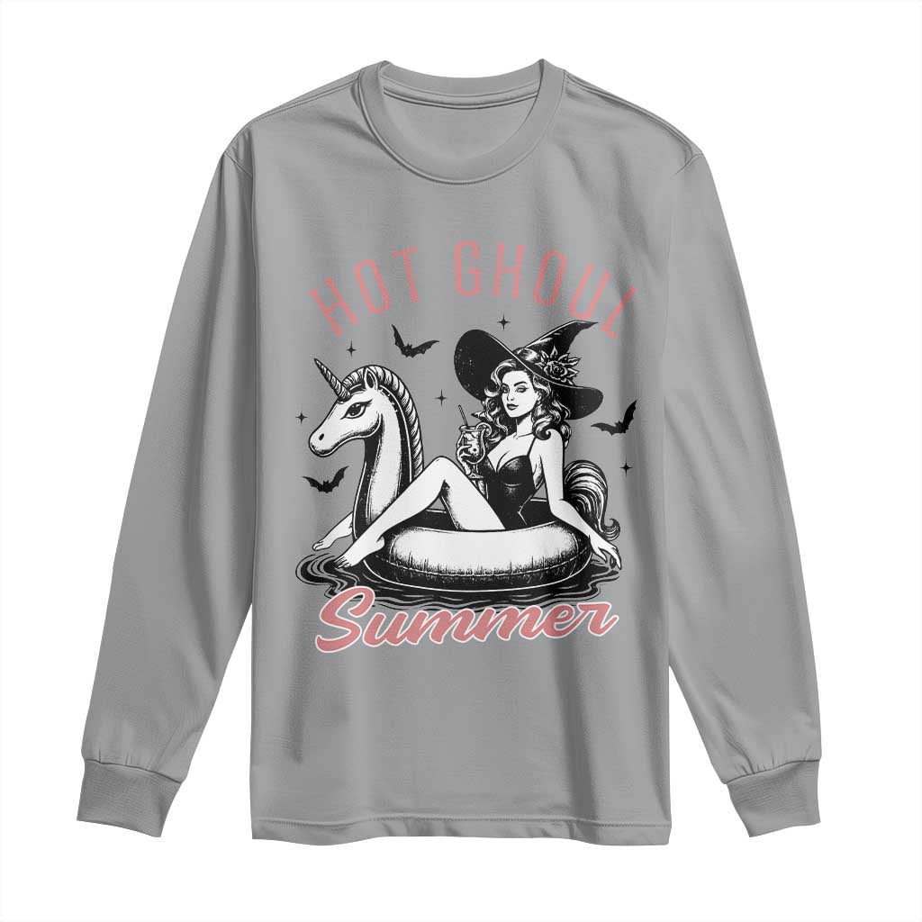 Hot Ghoul Summer Long Sleeve Shirt Retro Pin Up Witch Summerween Summer Beach Halloween Vibes TS02 Sport Gray Print Your Wear