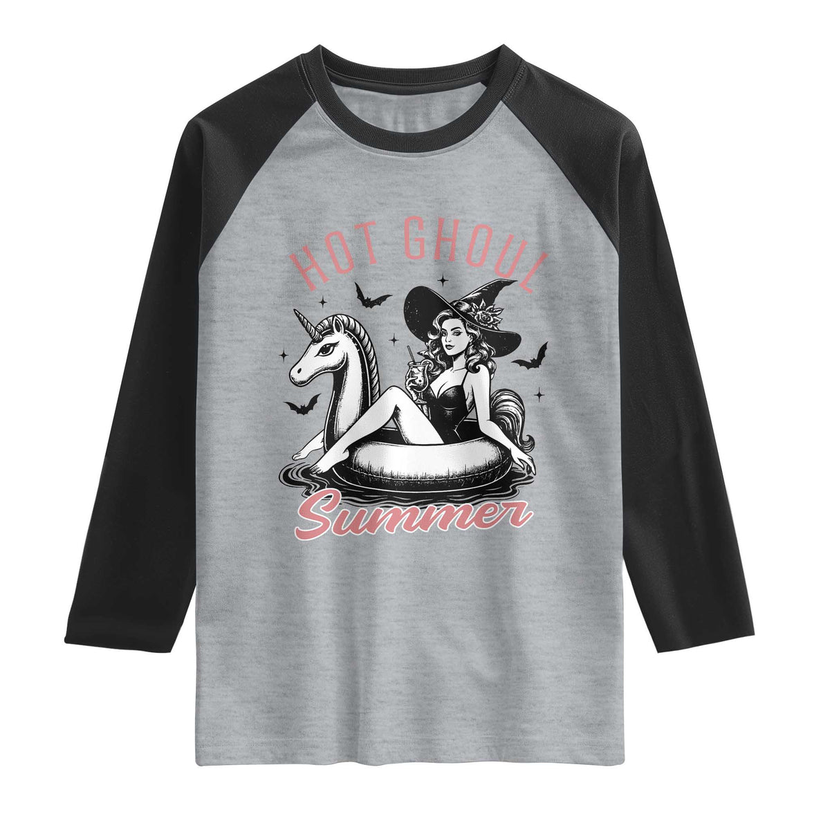 Hot Ghoul Summer Raglan Shirt Retro Pin Up Witch Summerween Summer Beach Halloween Vibes