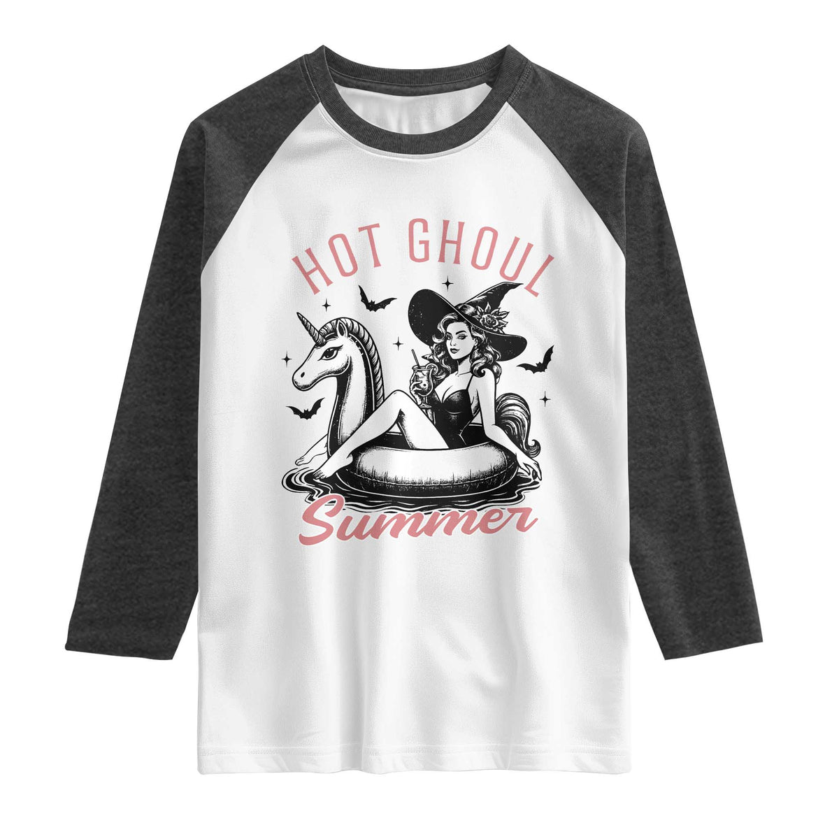 Hot Ghoul Summer Raglan Shirt Retro Pin Up Witch Summerween Summer Beach Halloween Vibes