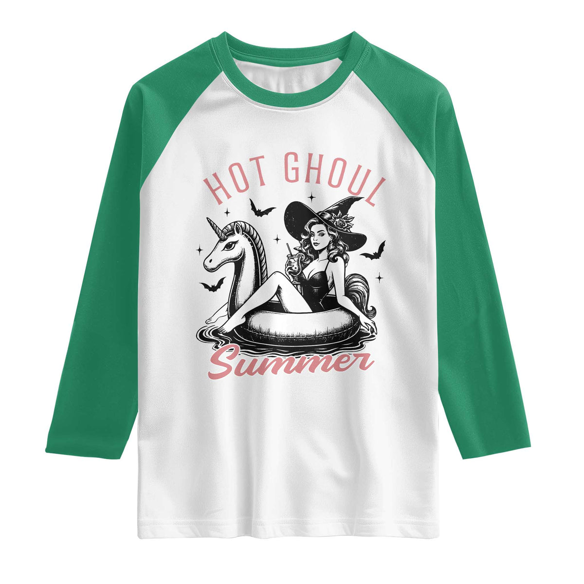 Hot Ghoul Summer Raglan Shirt Retro Pin Up Witch Summerween Summer Beach Halloween Vibes